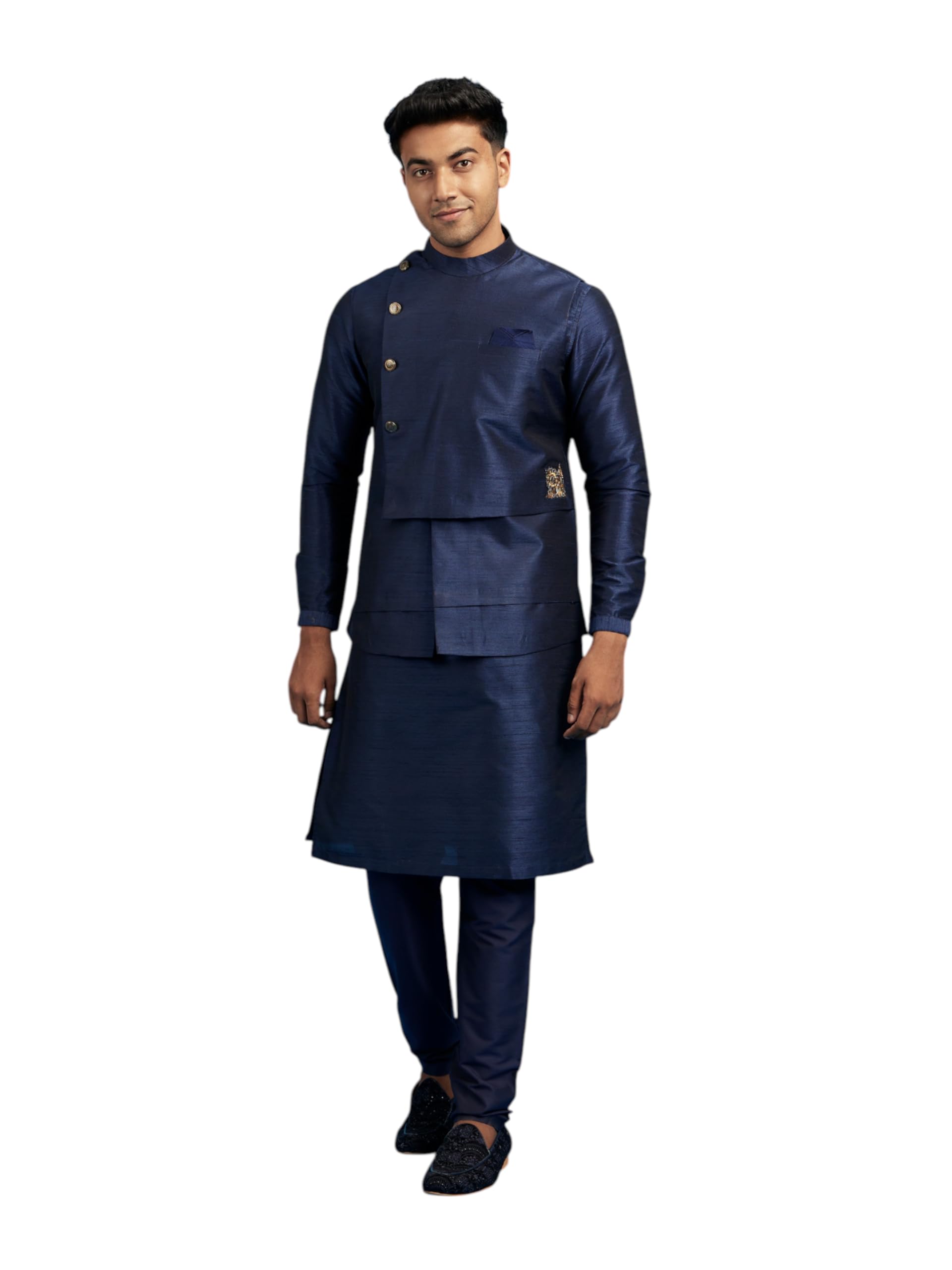 diwas by manyavar Men's Art Silk Layered Jacket Kurta Pyjama Set (3pcs)-picture-37