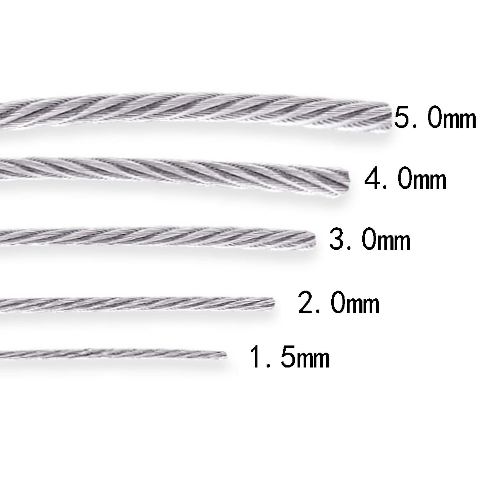 Alambre, alambre de acero inoxidable, cable de acero inoxidable 304, cable recubierto de PVC, diámetro de cuerda de 1,5 mm a 5,0 mm, cable de 10 metros de longitud, núcleo de hilo 7X7 for uso industri