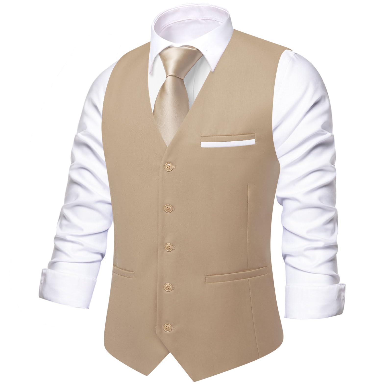 Hi-Tie Men's Formal Suit Vest Solid Fit Vest for Men 3 Pockets V Neck Waistcoat Business Wedding Casual