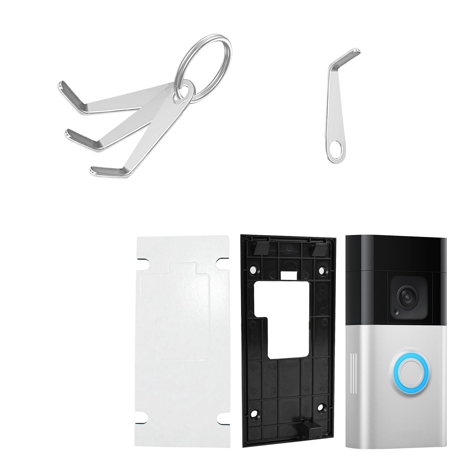 Doorbell Adhesive Mount Compatible with Ring Battery Doorbell (2024 Release), Camera Doorbell Backplate Mount No Drill, 1 Pack Double Sided Tape, 4 Pack Doorbell Key