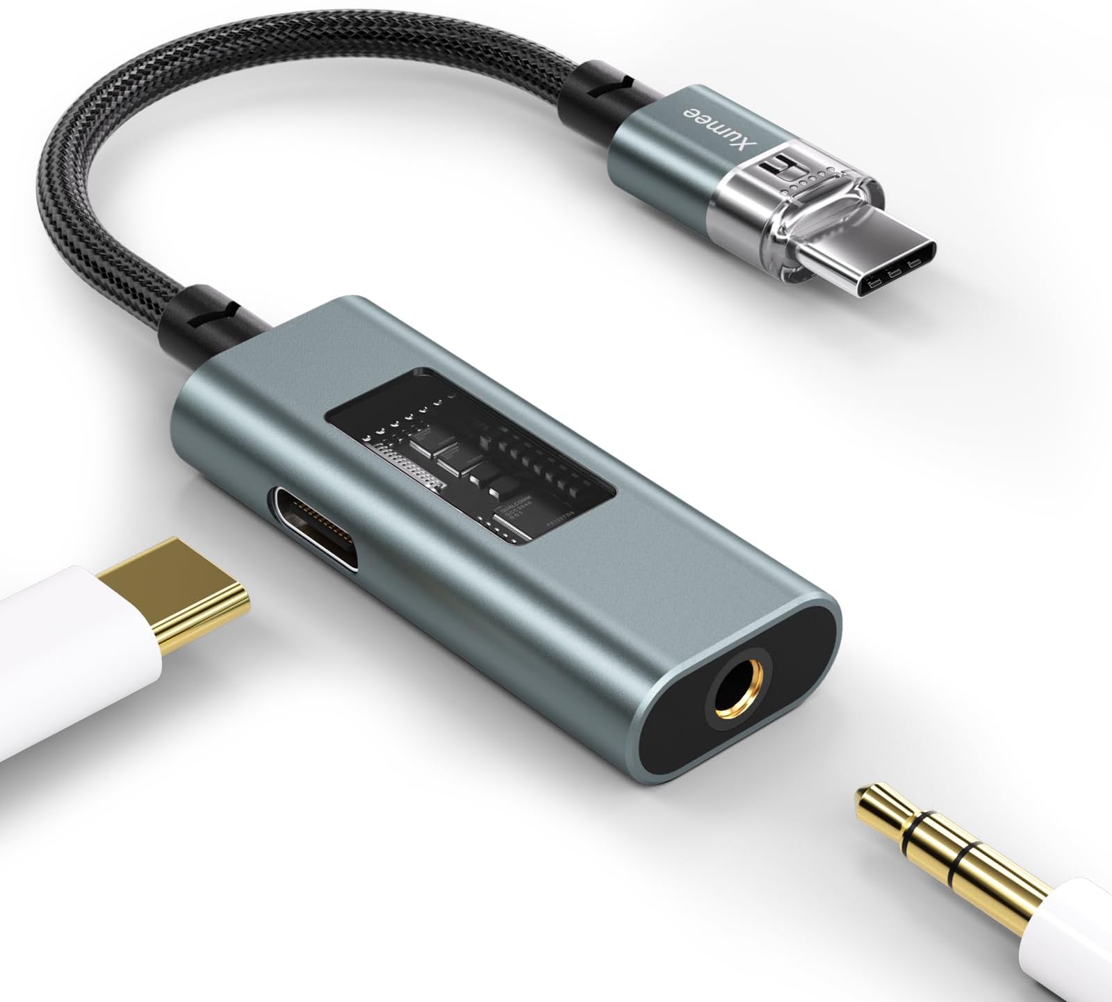 Xumee USB C to 3.5mm Audio Adapter and Charger with CX31993 Chip(Hi-Res 32bit/384kHz,60W PD) 2 in 1 USB-C to Headphone Jack Aux Dongle for iPhone 17/16 Pro Max,Galaxy S25 Ultra S24