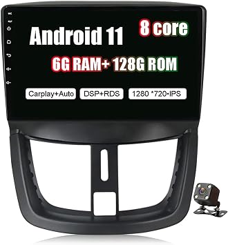 9 inch Android 11 Autoradio Head Unit for Peugeot 207 2006-2015 2 DIN Multimedia Player Support WiFi Bluetooth USB DSP Carplay DAB+ FM RDS Radio with Rear Camera