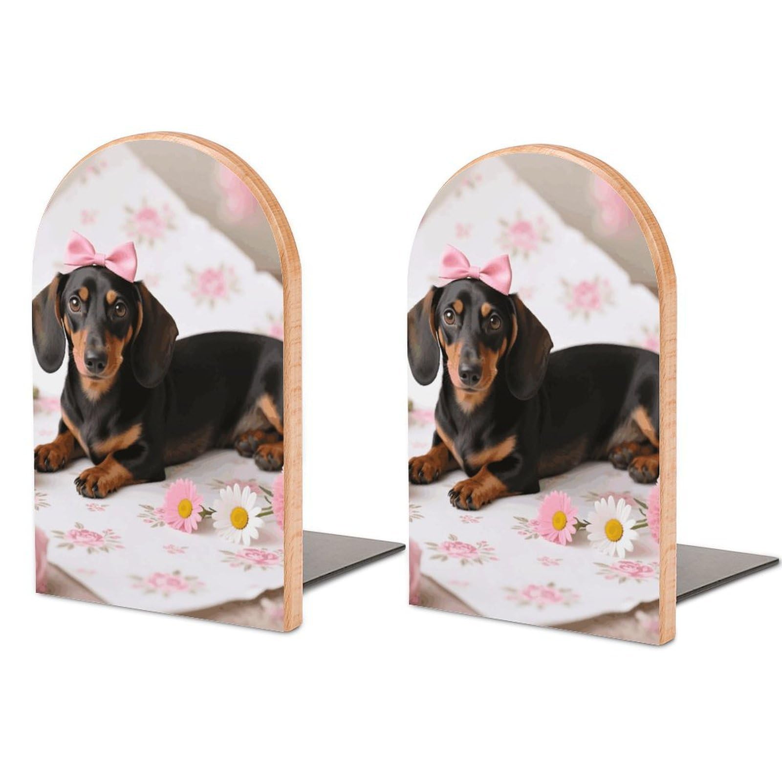 Sujetalibros de perro salchicha y rosas para decorar tu rincón de lectura y oficina en casa