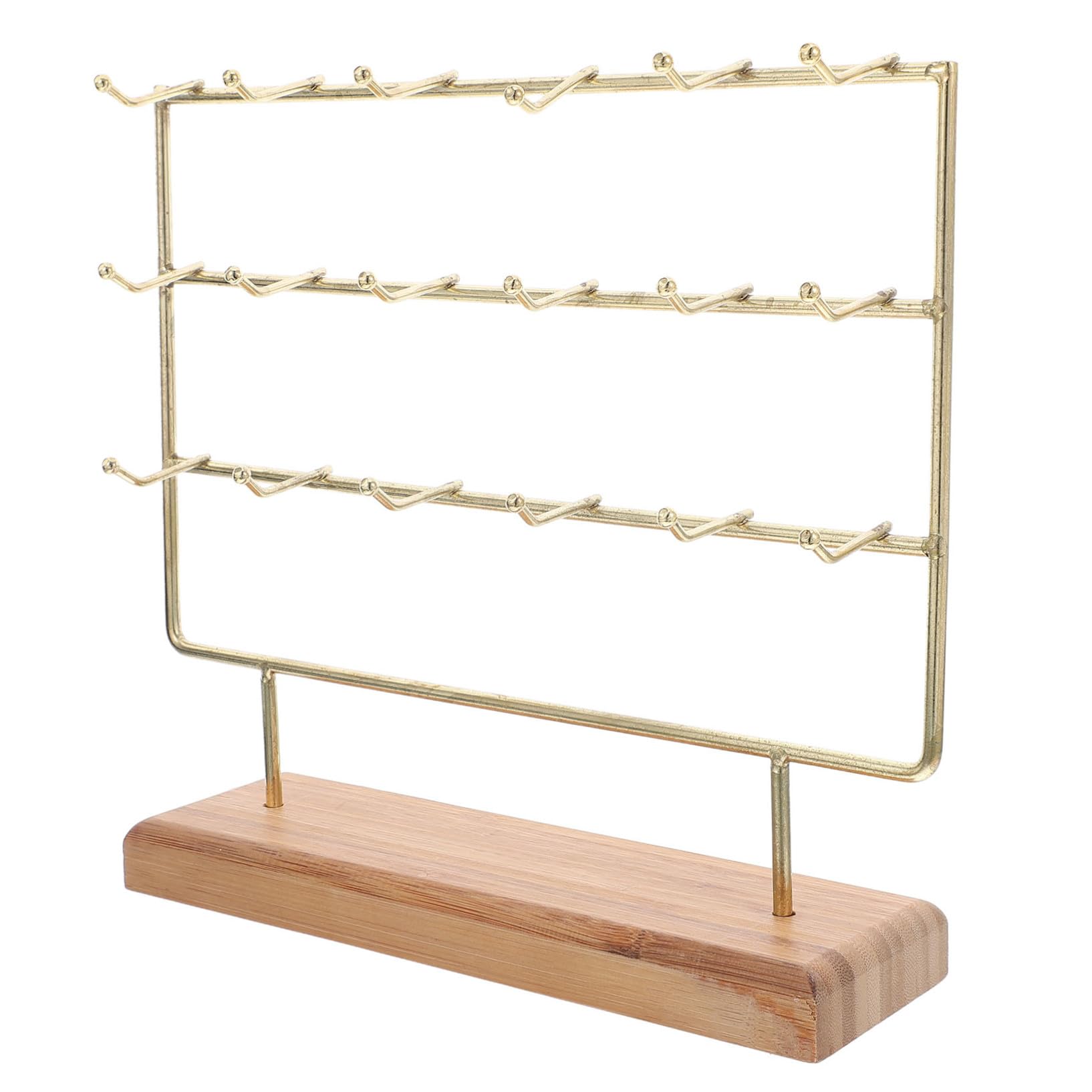 Cabilock Goldener Schmuckständer mit 3 Ebenen, 18 Haken, Eisen und Holz