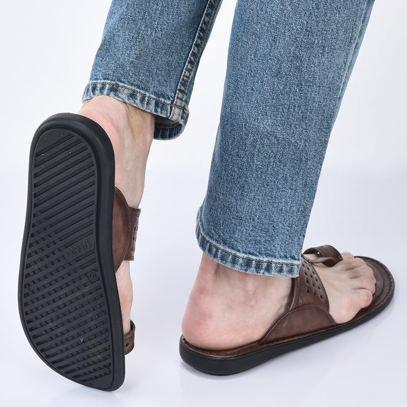 Image of FAUSTO Men Casual Outfit Kolhapuri Toe Ring Strap Ortho Slippers | Memory Cushioned Footbed | Ultra Lightweight and Comfort Slip On Slipper
