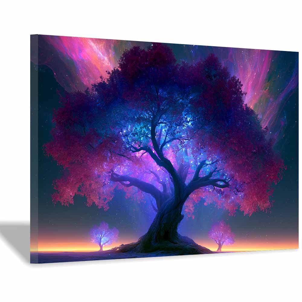 HOQIU Wall Pictures Lavender Field Tree tree poster, landscape wall art, for Living Room Bedroom Bathroom.(Multicolor)-70x100cm Framed