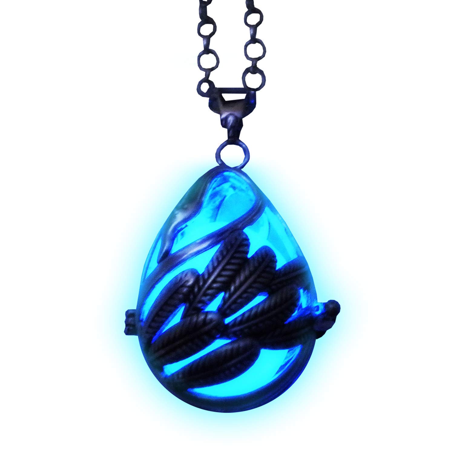 Swan Glow in the Dark Luminous Locket Pendant Necklace - Glowing Stone Orb Sphere - Materia