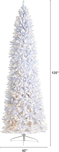 Miniatura 2 de Nearly Natural Árbol de Navidad artificial blanco delgado de 10 pies con 800 luces LED blancas cálidas y 2420 ramas flexibles