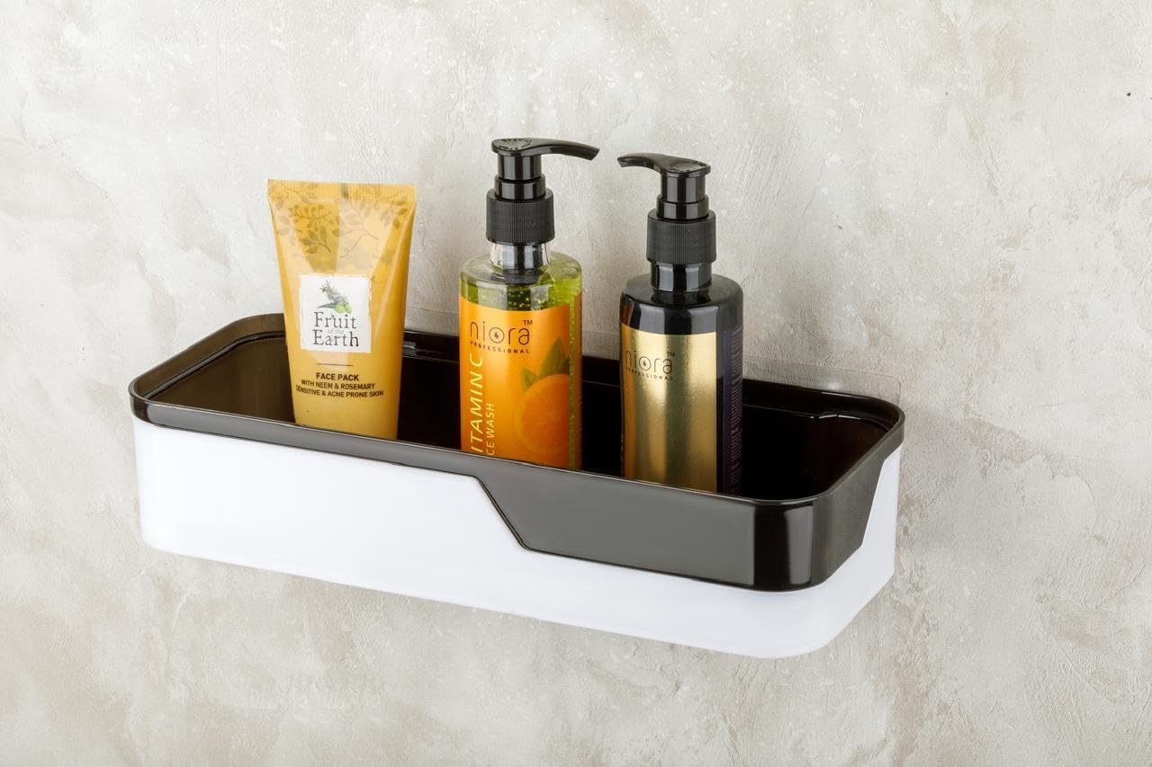 Leawall Wall Shelf – Self-Adhesive No Drilling Removable Plastic Decor Shelf – Punch-Free Rack for Bathroom, Kitchen, Bedroom – Cosmetic, Shampoo & Bathroom Accessories Organizer(1 Pc, Black)