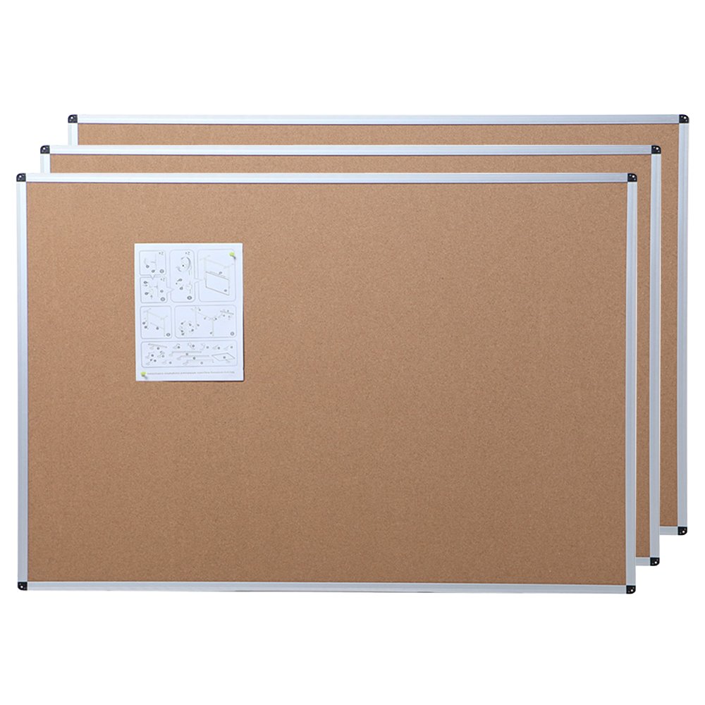 Sponsored Ad - VIZ-PRO Cork Notice Board, 48 X 24 Inches, 3 Pack, Silver Aluminium Frame