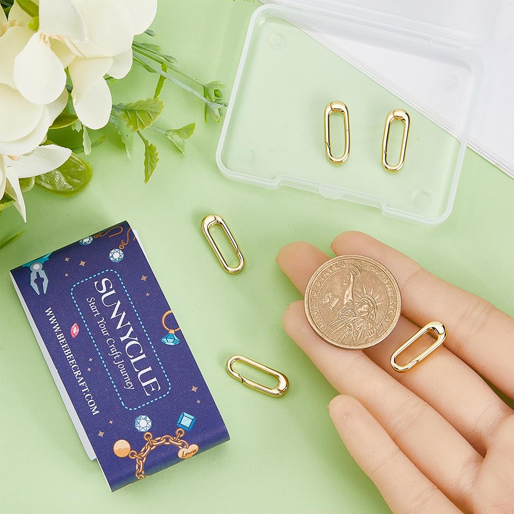 SUNNYCLUE 1 Box 6Pcs Real 18K Gold Plated O Ring Clips Trigger Spring O Ring Brass Spring Long Thin Oval Purse Clips Snap Hooks Clasps Keyring Buckle for jewellery Making Kits - Image 3
