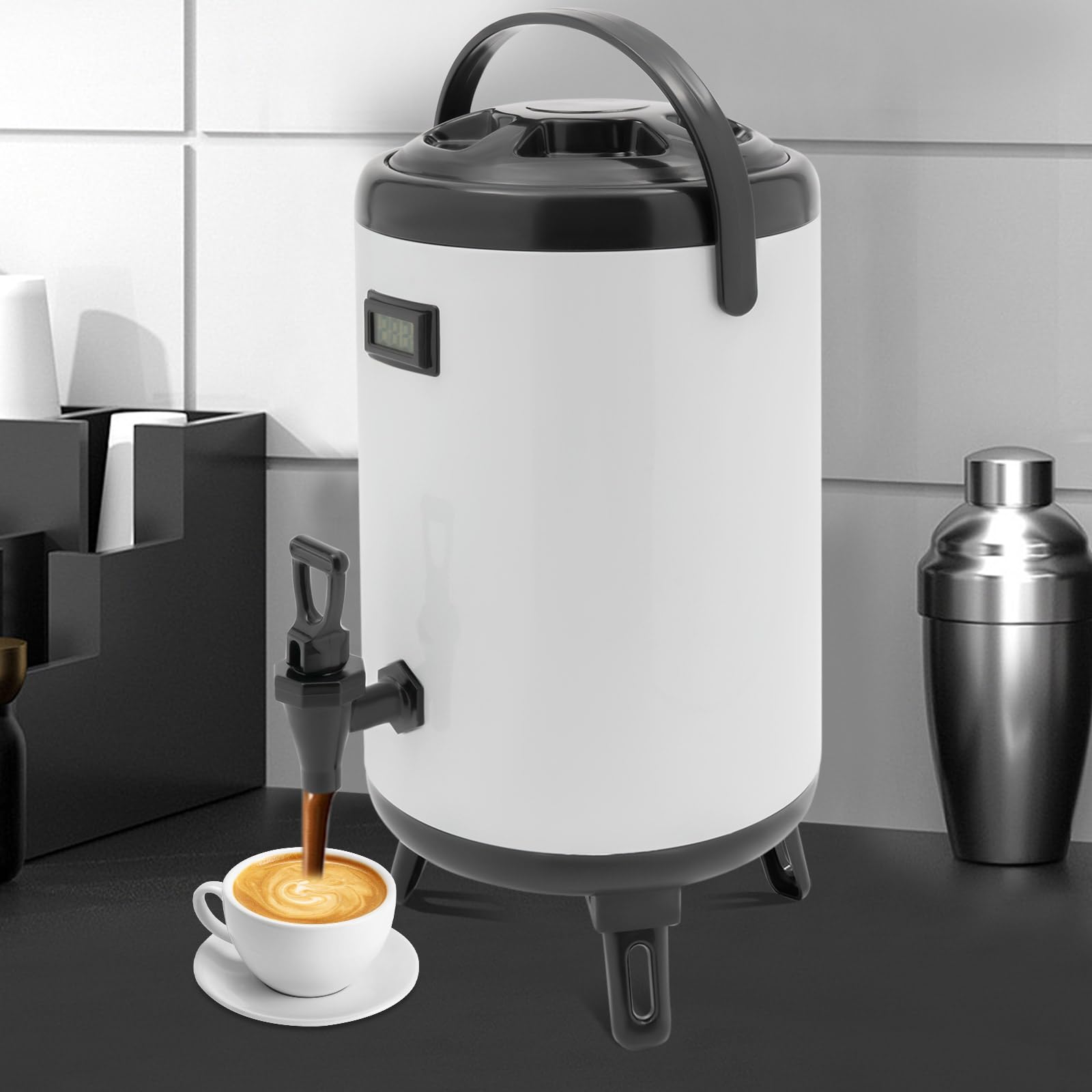 10L Iso-Dispenser mit Elektronischer Thermometer, faltbar Isolierbehälter für heiße und kalte Getränke, 24cm x 42cm Getränkespender aus Edelstahl, Isolierter Eimer Für Heiß- Und Kaltgetränkespender