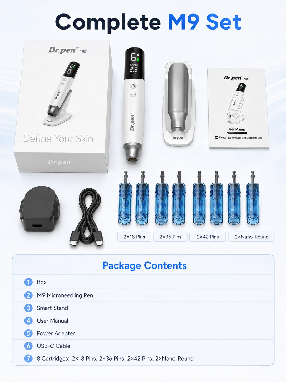 dr pen M9 microneedling Pen – 2026 Dermapen con ajuste automático y preciso de longitud de la aguja, para el crecimiento del cabello, antienvejecimiento, estiramiento de la piel, aclaramiento de