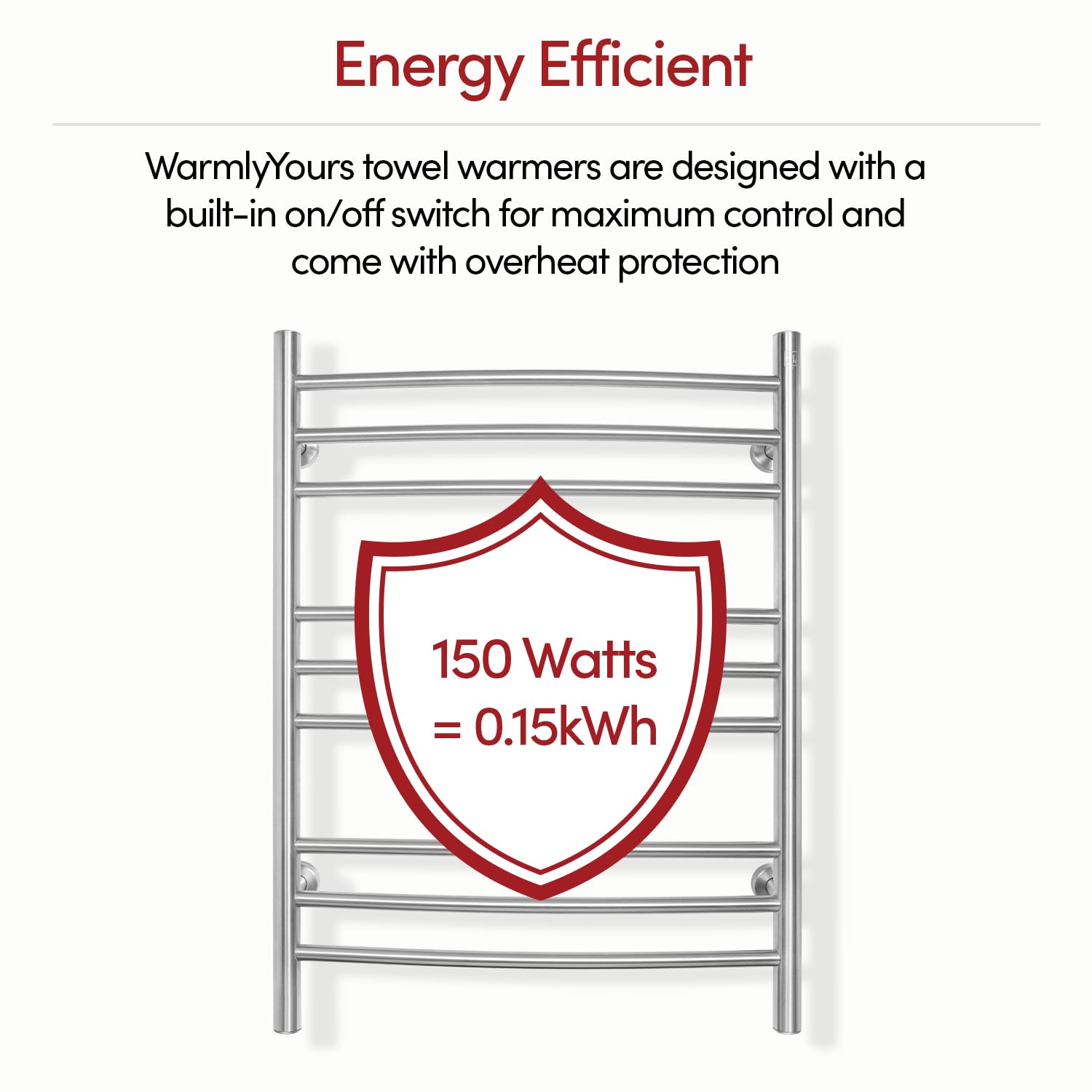 WarmlyYours Riviera Heated Towel Rack, 9-Bar Electric Towel Warmer, Wall-Mounted, Brushed Stainless Steel – Plug-in or Hardwired for Spa-Warm Towels in Your Bathroom