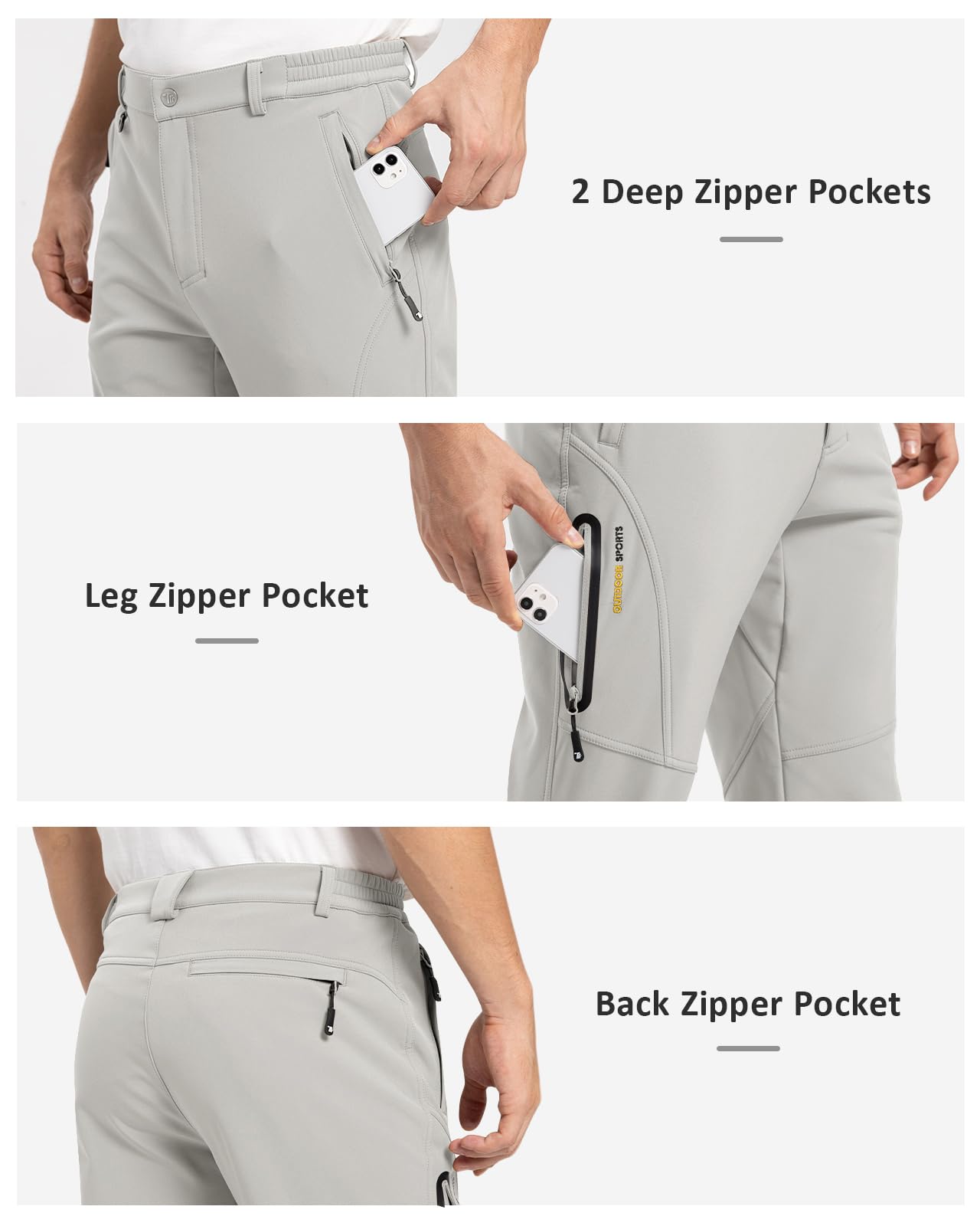 Snapklik.com : Mens Winter Hiking Pants Fleece Lined Snow Ski Softshell ...