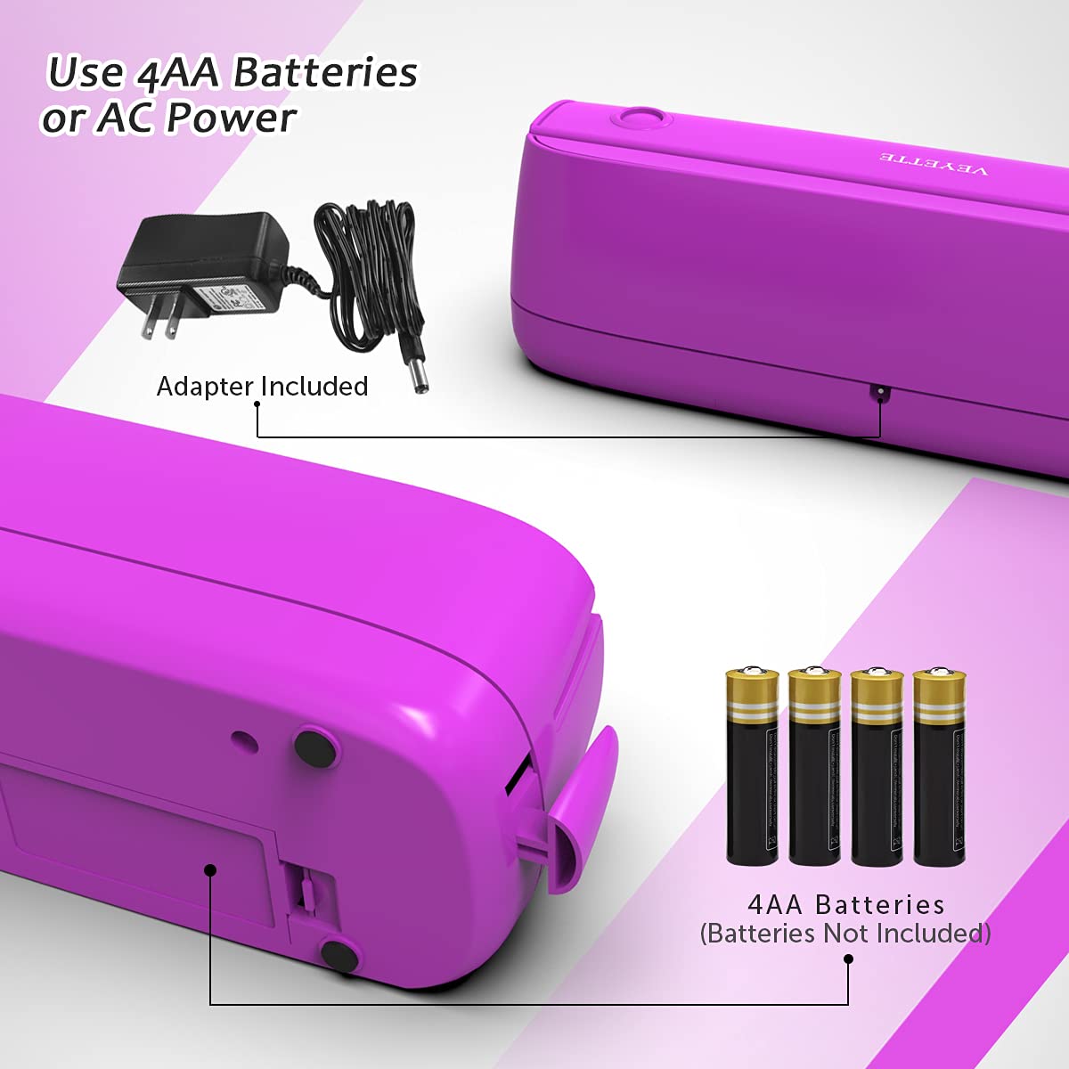 Elektrischer Papierstanzer mit 3 Löchern, mit Adapter für Büro, Schule, Studio, 20 Blatt Kapazität, AC oder Batterie, Violett
