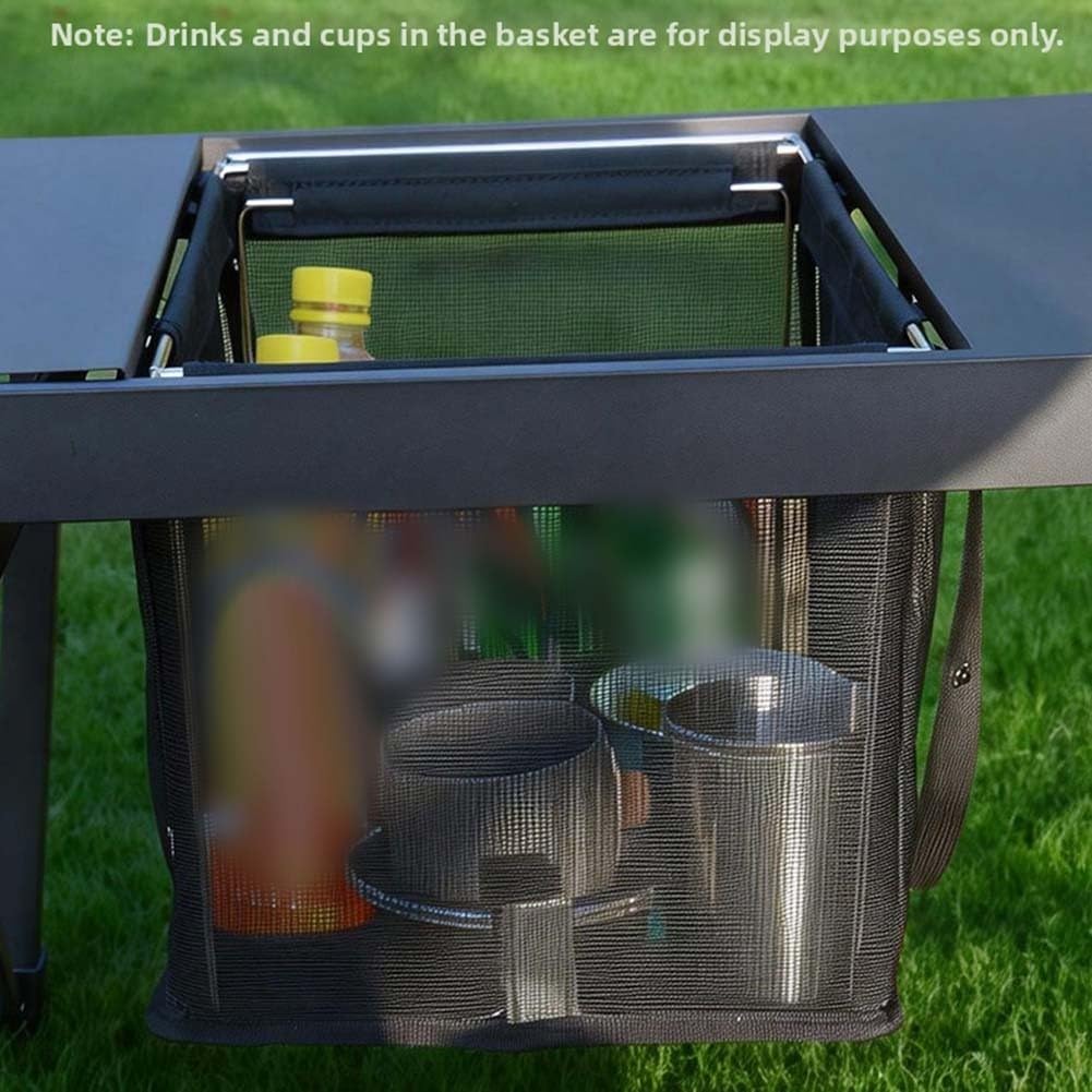 Borsa portaoggetti da campeggio per unità IGT cestino filtro a rete con telaio in acciaio inossidabile Base in PE Organizer pieghevole da picnic per stoviglie da tè Grande capacità Nero
