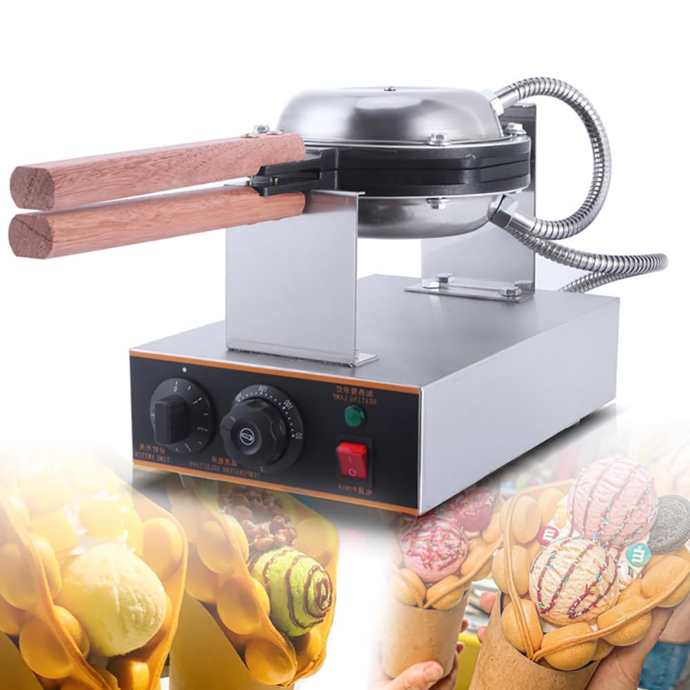 NOGRAX360°Rotary Bubble Waffle Maker Iron, Commercial Egg Waffle Maker with Adjustable Timer and Thermostat, Double Eggettes Maker with Non Stick Coating