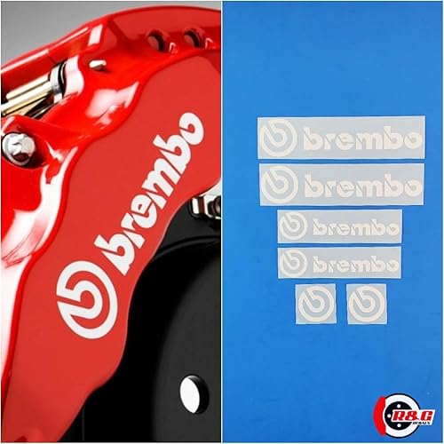 R&G Brembo - Combo de calcomanías para frenos de pistón de 6 y 4 pistones, juego de 6 calcomanías de alta temperatura + instrucciones + solución de
