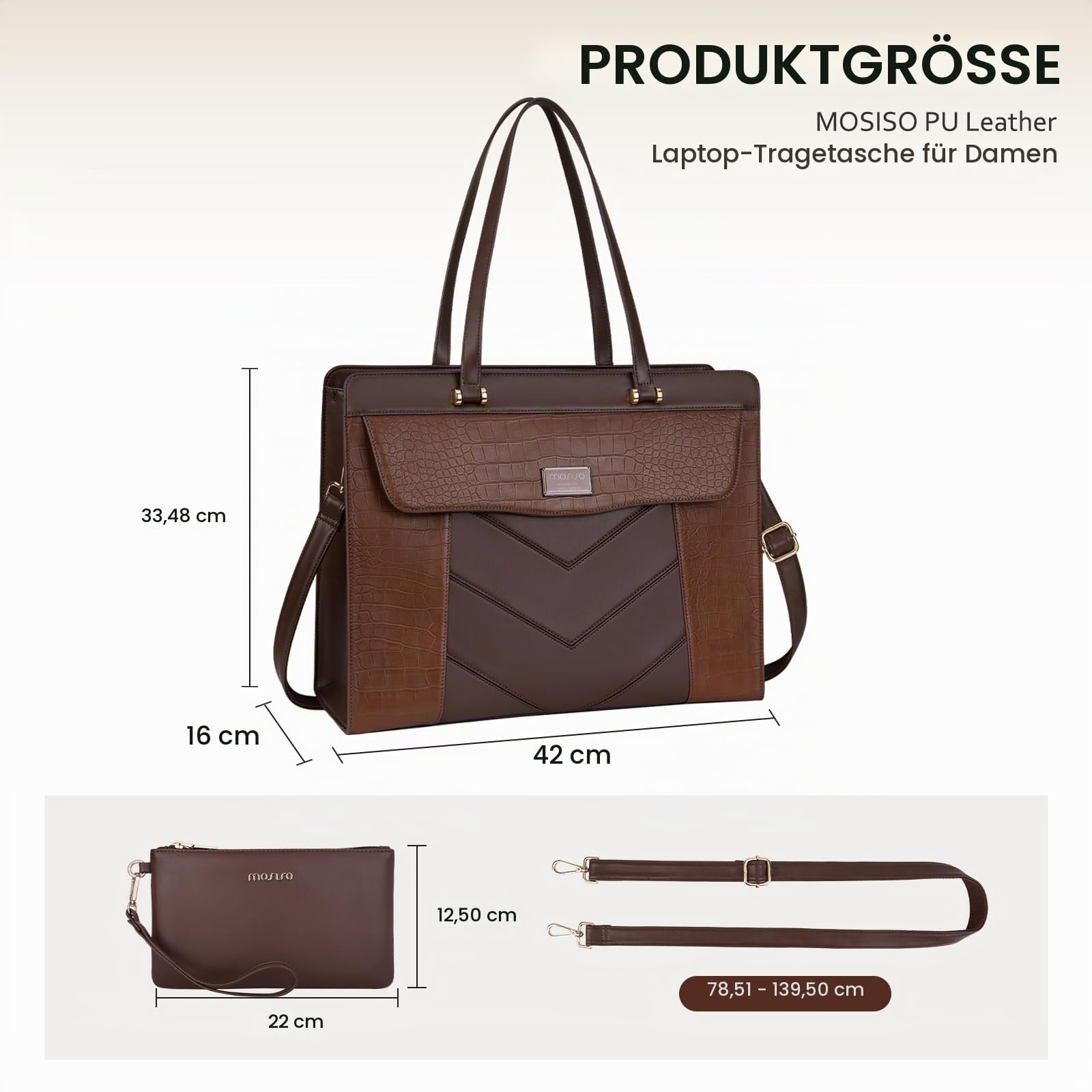 MOSISO Laptoptasche Damen, 15,6 Zoll PU Leder Handtasche Groß Arbeitstasche