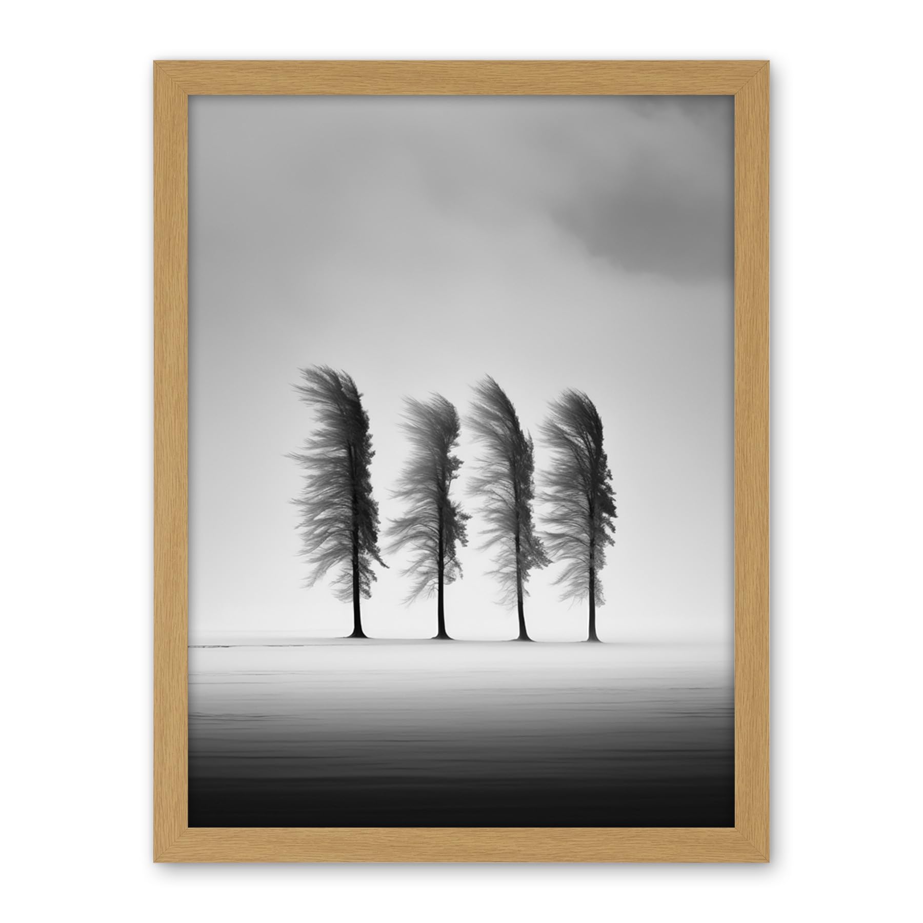 Artery8 Still Holding Strong Black and White Winter Landscape Photograph Wind Blowing on a Row of Cypress Hills Artwork Framed Wall Art Print 18X24 Inch