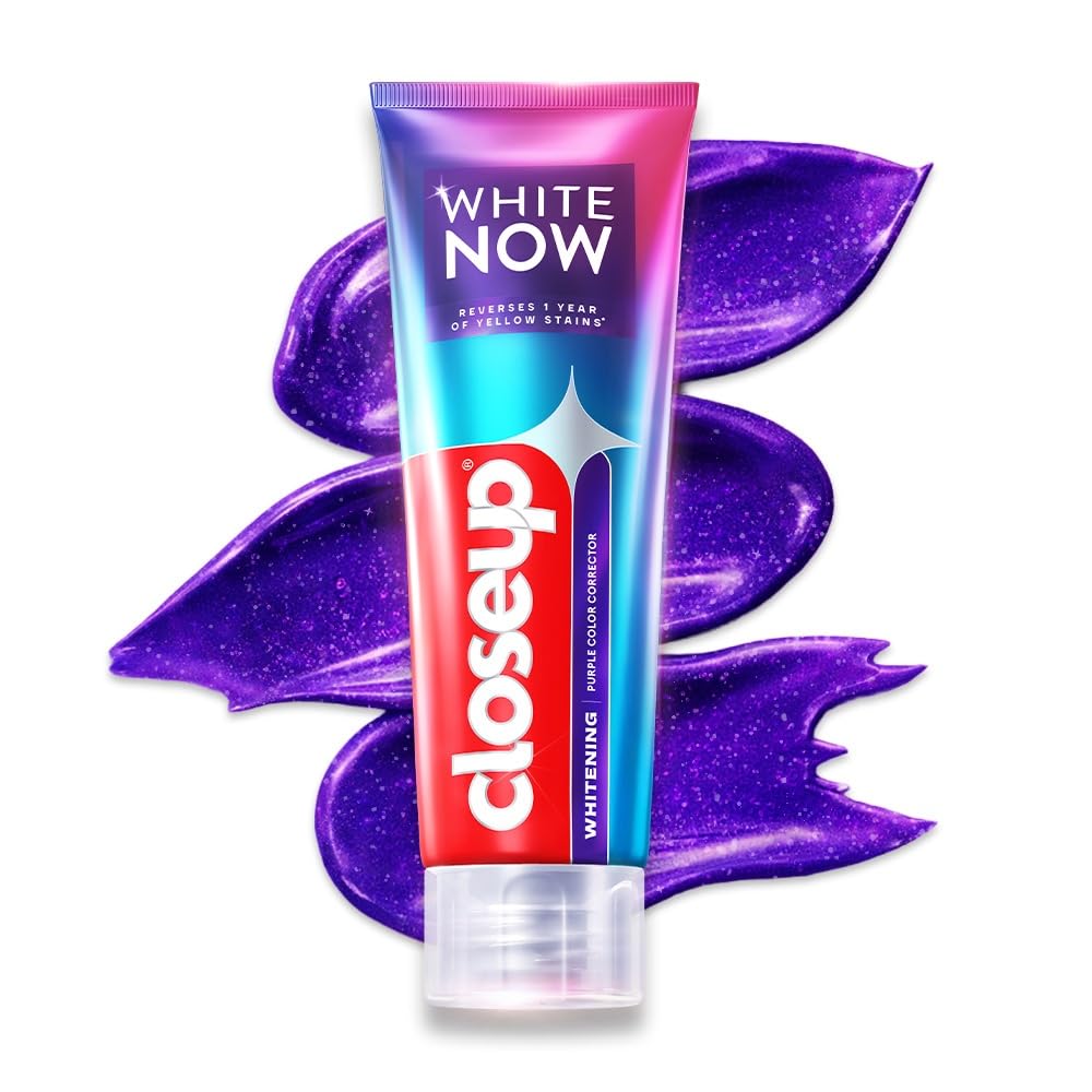 Closeup White Now purple color corrector toothpaste for Teeth Whitening | Reverses 1 Year of Yellow Stains to whiten teeth| Enamel safe & for daily use – 100g-image-1