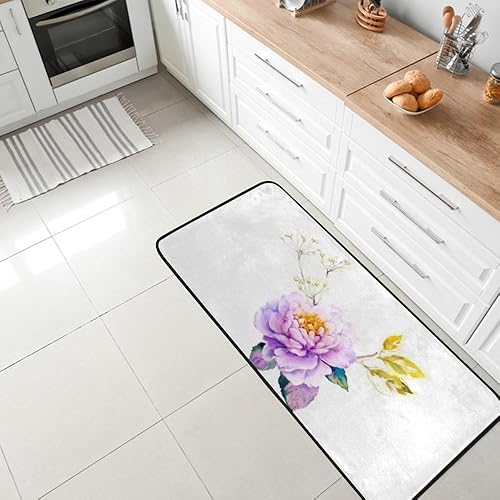 Miniatura 2 de ZHONGJI - Alfombra de cocina para baño, alfombra larga para piso, flores en acuarela, antideslizante, suave, felpa corta, extra gruesa, espuma