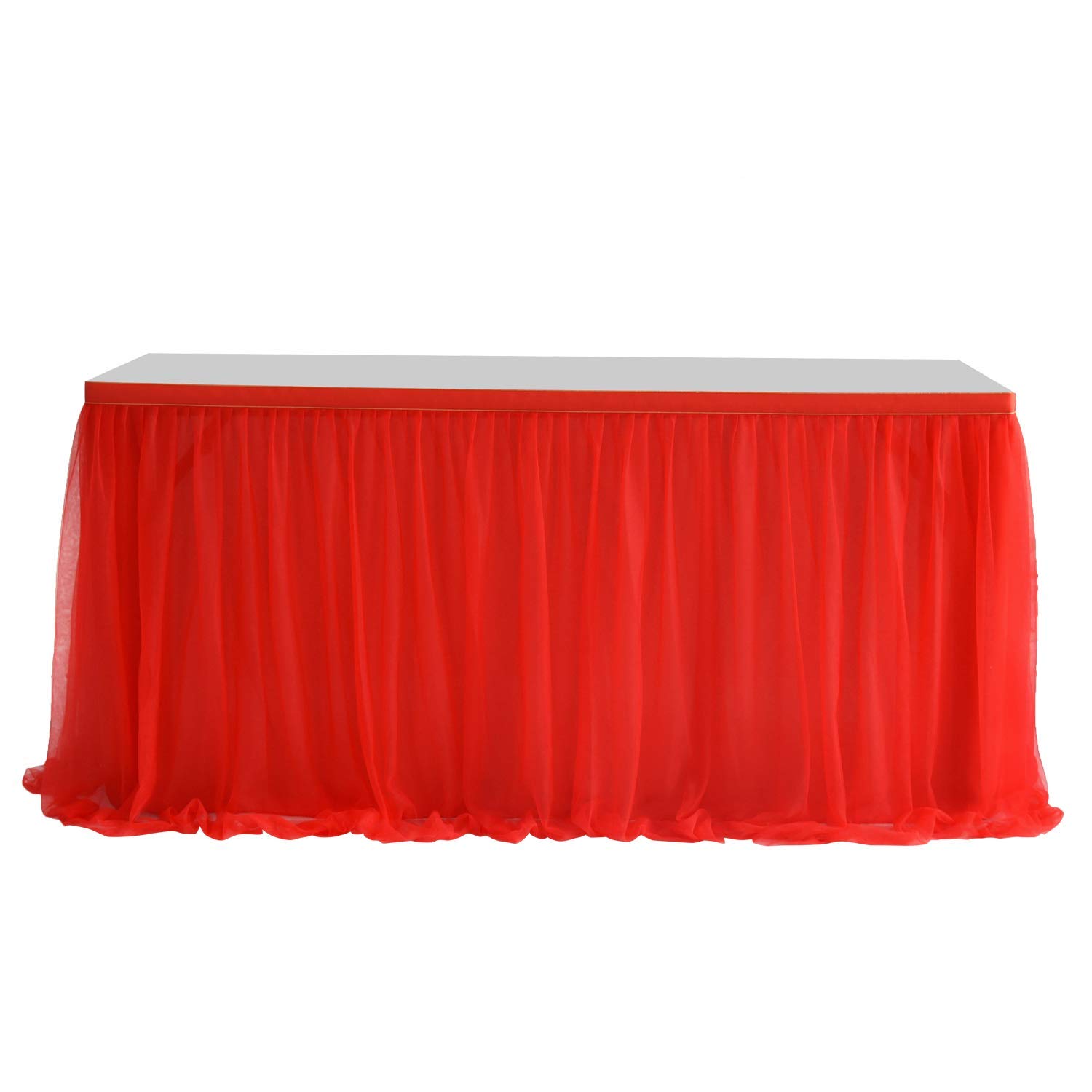 HBBMAGIC Rosso Gonna da Tavolo in Tulle Gonne da Tavolo tutù per Festa di Nozze Festa di Compleanno Decorazione Baby Shower, L183 × H76cm Gonne da Tavolo con Rifiniture Dorate