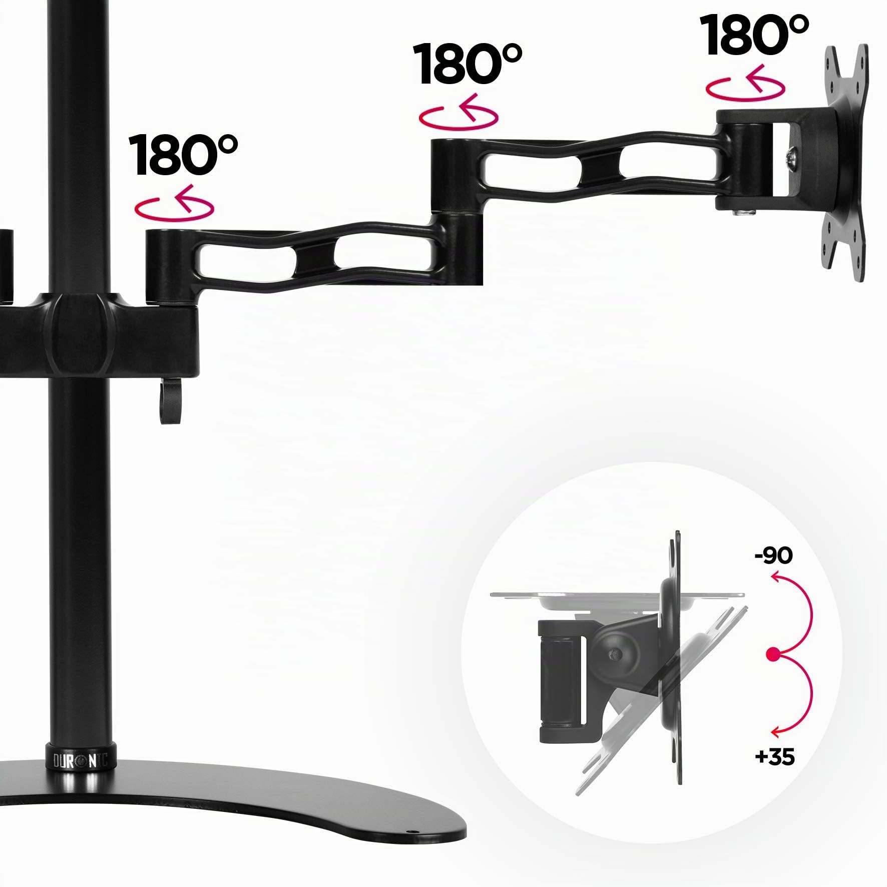Duronic DM35D2 BK Supporto Doppio Monitor 13-27 Pollici VESA 8kg Nero | Braccio ergonomico, Regolabile altezza inclinazione, Girevole, VESA 75/100, Per ufficio casa scuola