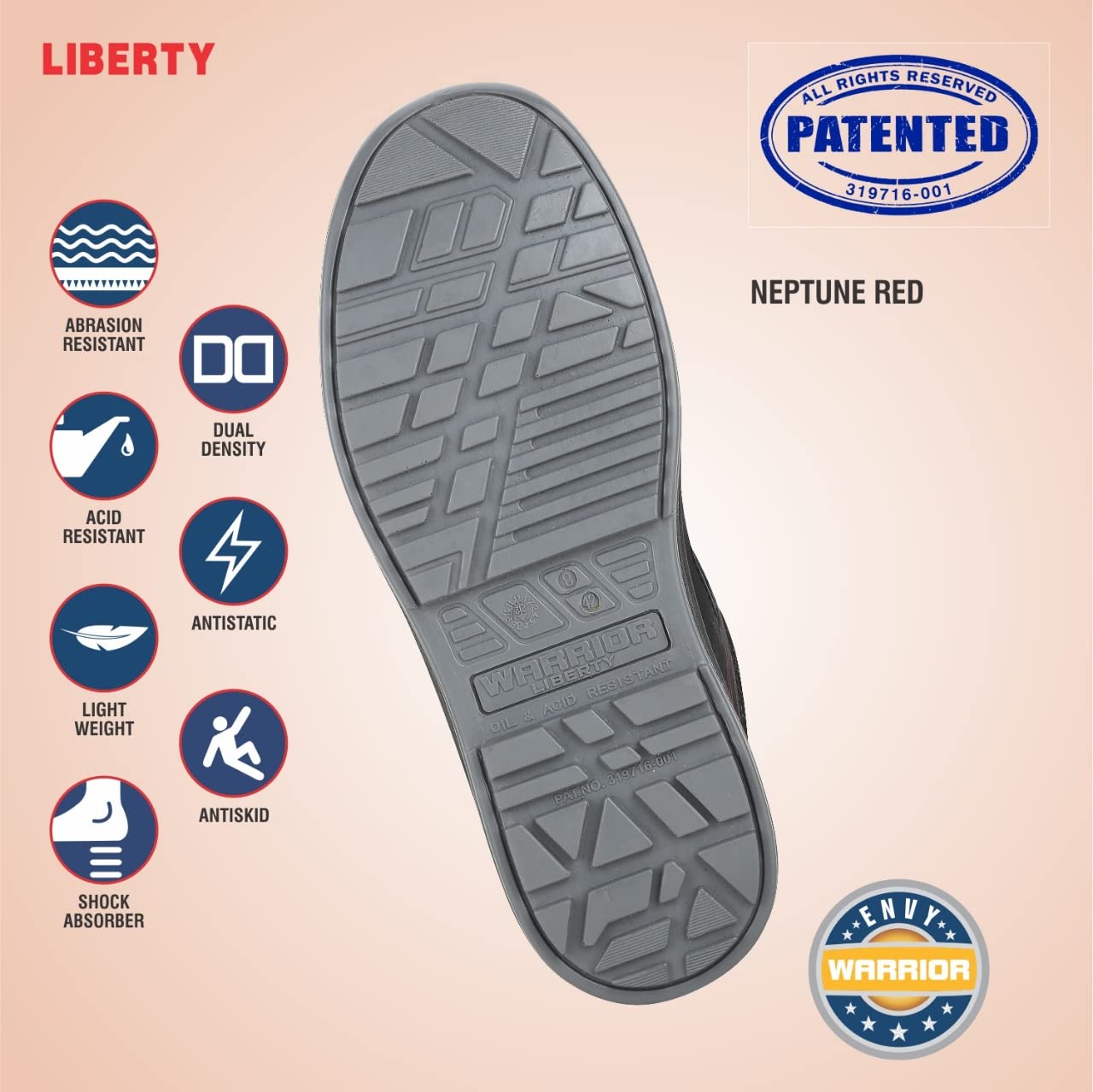 Liberty Warrior Envy Neptune Safety Shoes for Men, Genuine Leather, Light Weight, Fiber Glass Toe, Red, Size-6UK 2