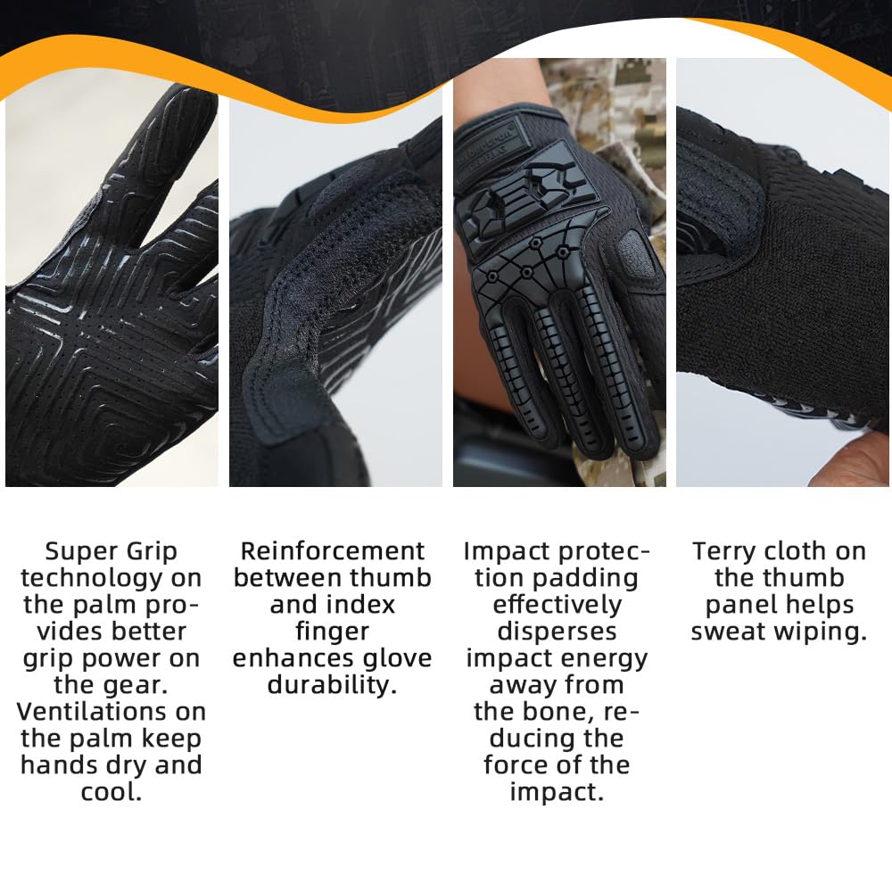 Seibertron T.T.F.I.G 2.0 Men's Tactical Military Gloves Flexible Rubber Knuckle Protective for Combat Hunting Hiking Airsoft Paintball Motorcycle Motorbike Riding Outdoor Gloves