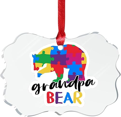 Miniatura 72 de Adorno de Navidad Mama Bear Novedad Acrílico Adornos de Navidad Mama Bear Autismo Rompecabezas Colorido Oso Navidad Colgante Ornamento Puzzle Piezas