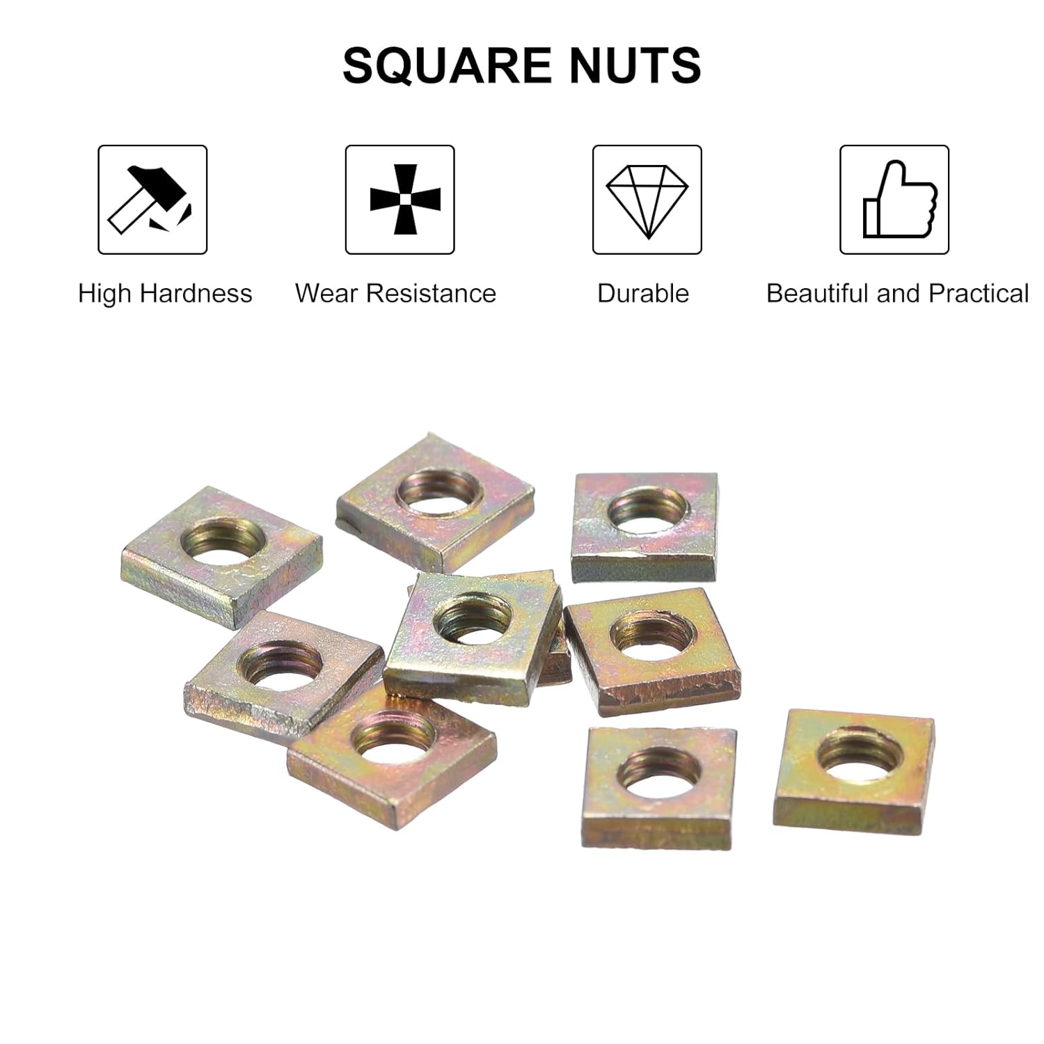M4-0.7x2.2 Square Nuts, Zinc Plated Carbon Steel with Coarse Thread for Home Repairs and Professional Engineering, Multicolor 300pcs