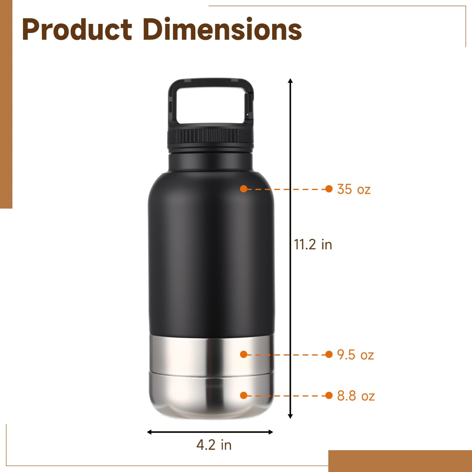 Borraccia termica per cani, 3 in 1, 1000 ml, in acciaio inox, con 2 ciotole staccabili, ciotola portatile per acqua e cibo, per passeggiate ed escursioni all'aperto