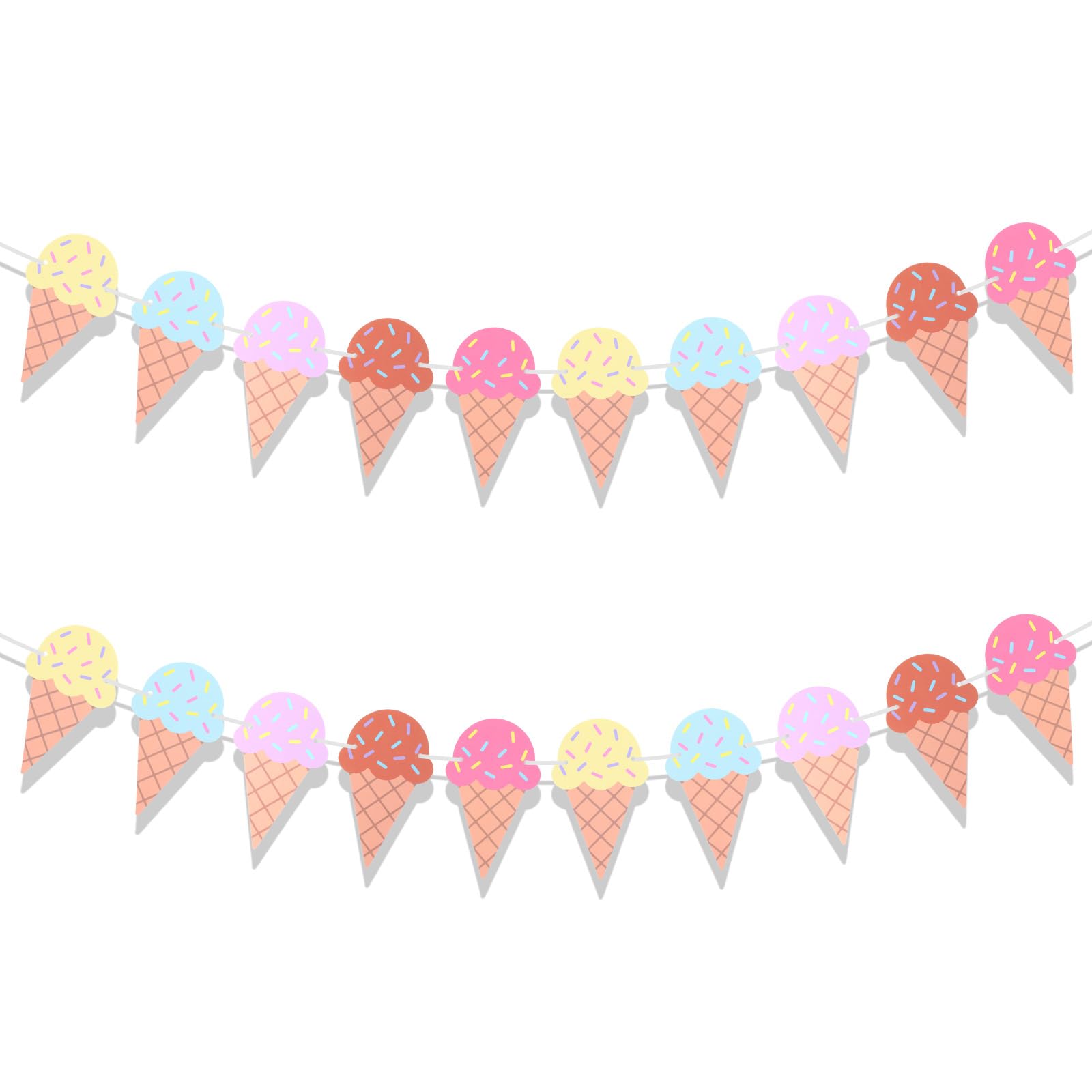 2 Pcs Ice Cream Banner Garland, Ice Cream Party Decorations | Paper Banner Garland Hawaii Beach Summer Baby Shower Birthday Wedding Party Backdrop Decoration Supplies