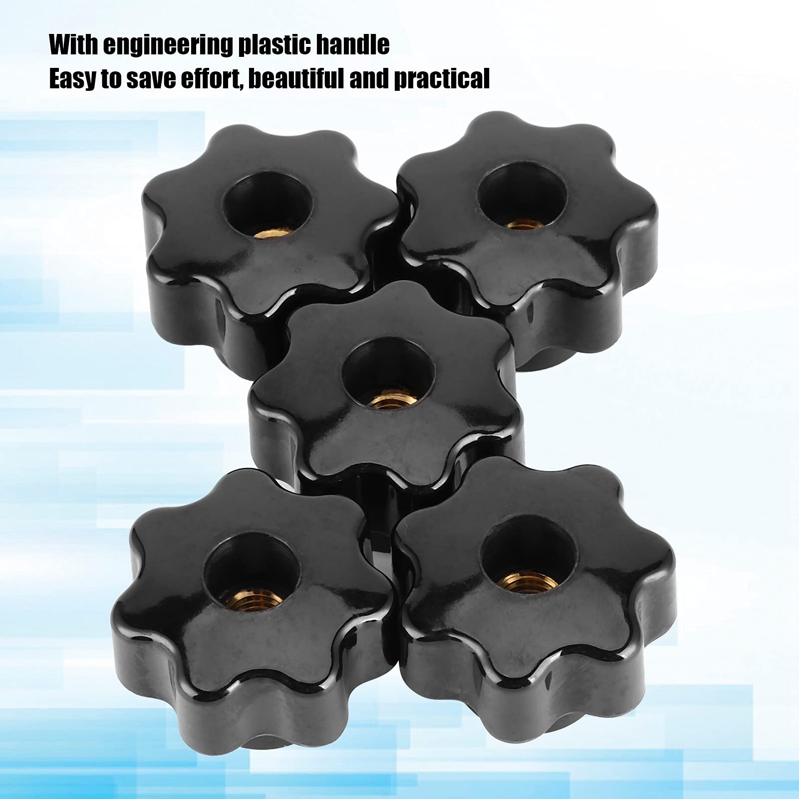 5Pcs 7 Star Through Hole Knob with 10mm Thread Brass Core Star Knob Clamping Handle Nut,Screw On Handle Clamping Knob for Industrial Equipment Tool (CM10*40 (Through Hole))