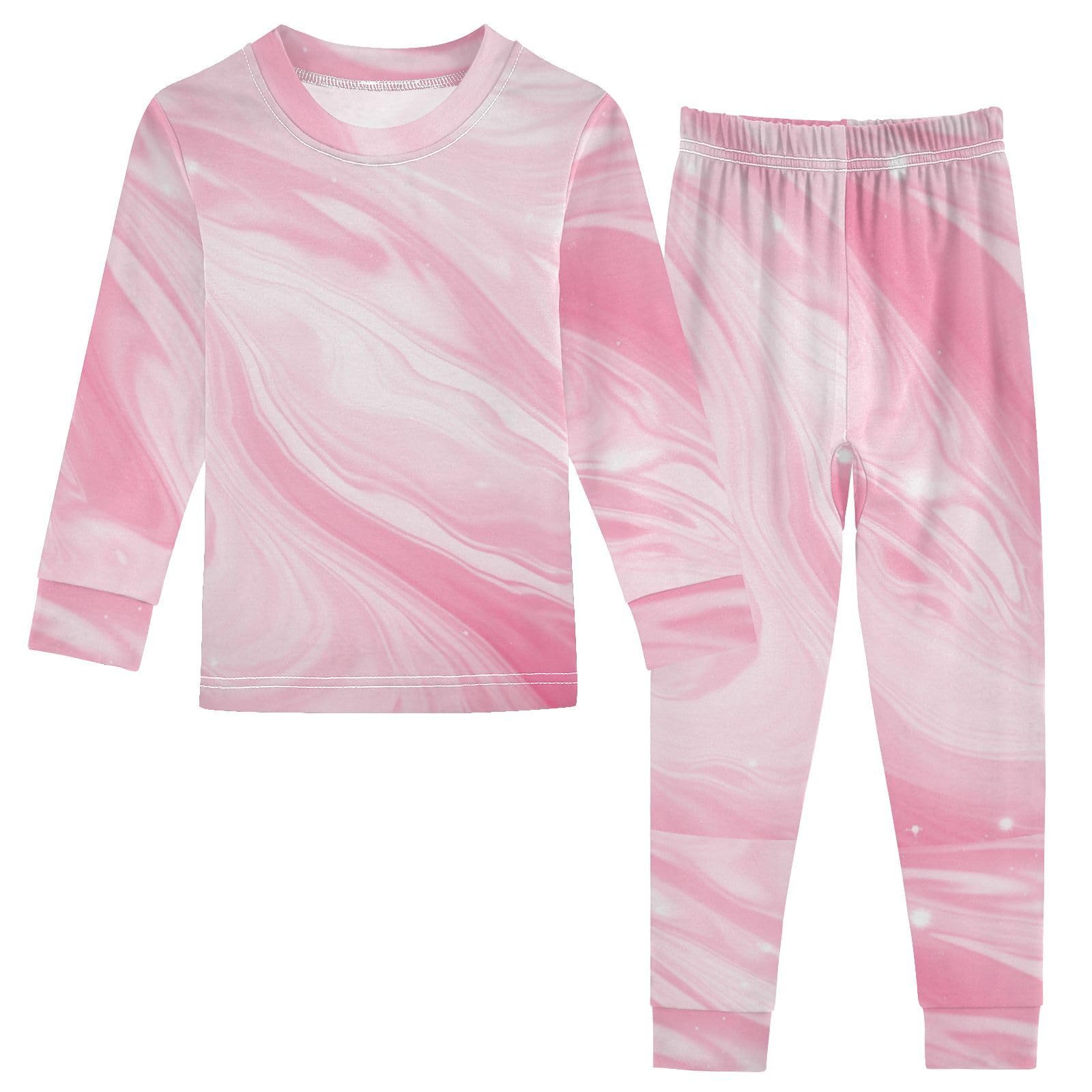 Pink Marble Soft Comfy Pajama Set 2 Piece Pjs Set Cotton Sleepwear Long Sleeve Top and Pants 8Y