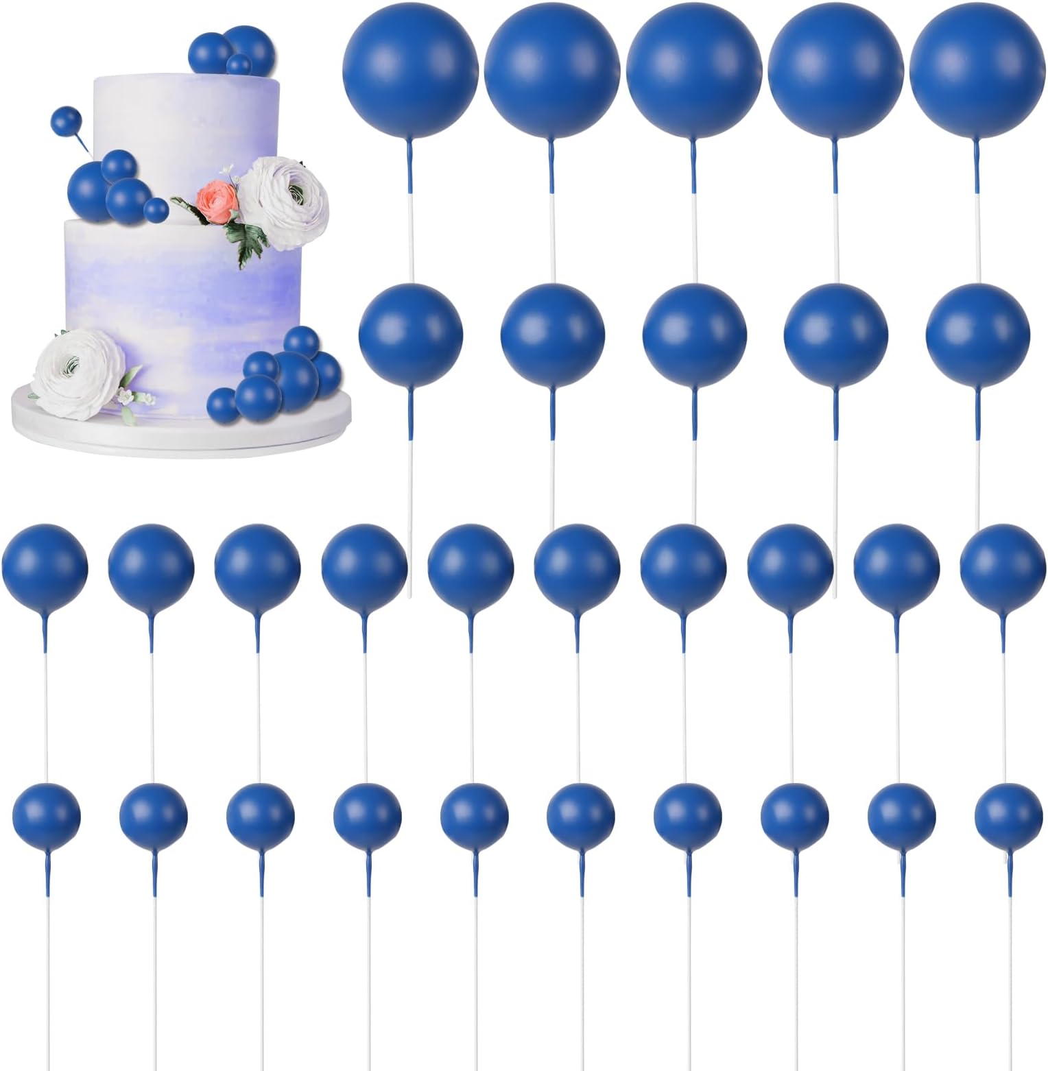 Goensjt 30 PCS Balls Cake Topper DIY Cake Insert Toppers Ball Cake Picks Cupcake Topper for Birthday Party Baby Shower Wedding Cake Decoration(Royal blue)…
