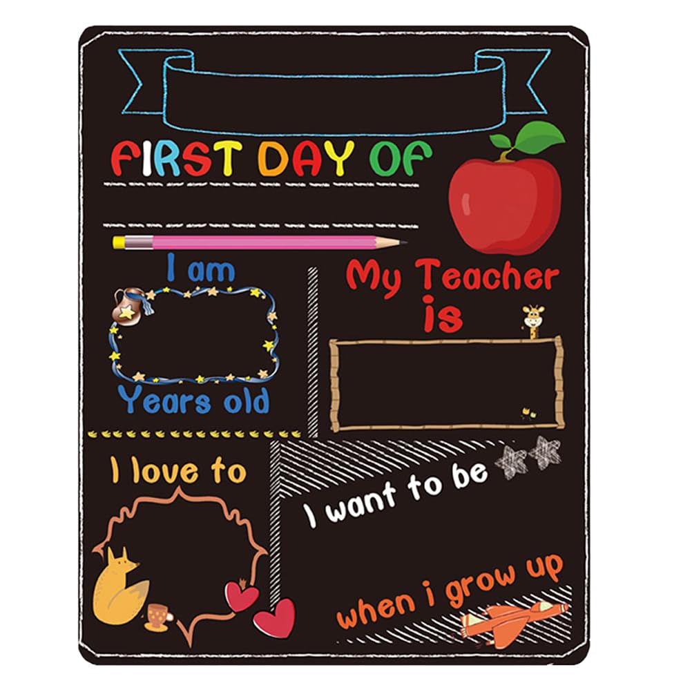 NUOBESTY Lavagna del primo giorno di scuola - Il mio primo giorno di scuola | Riutilizzabile Back to Schools Sign First & Last Day double face Milestone Photo Prop per bambini (24,9 x 19,8 cm)