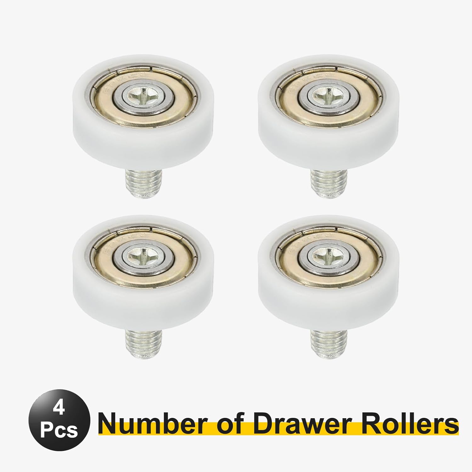 Set of 4 Rollers for Drawers, 22 mm x 7 mm, Wheel 2 mm Step, Nylon Bearing Rollers, Replacement Wheels for Sliding Rails Doors Windows with Thread M6 x 10 mm White
