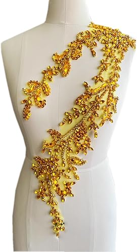 Miniatura 36 de Parches de lentejuelas brillantes de acrílico hechos a mano en encaje, con cuentas y piedras, para coser, accesorios para vestido de novia (negro)