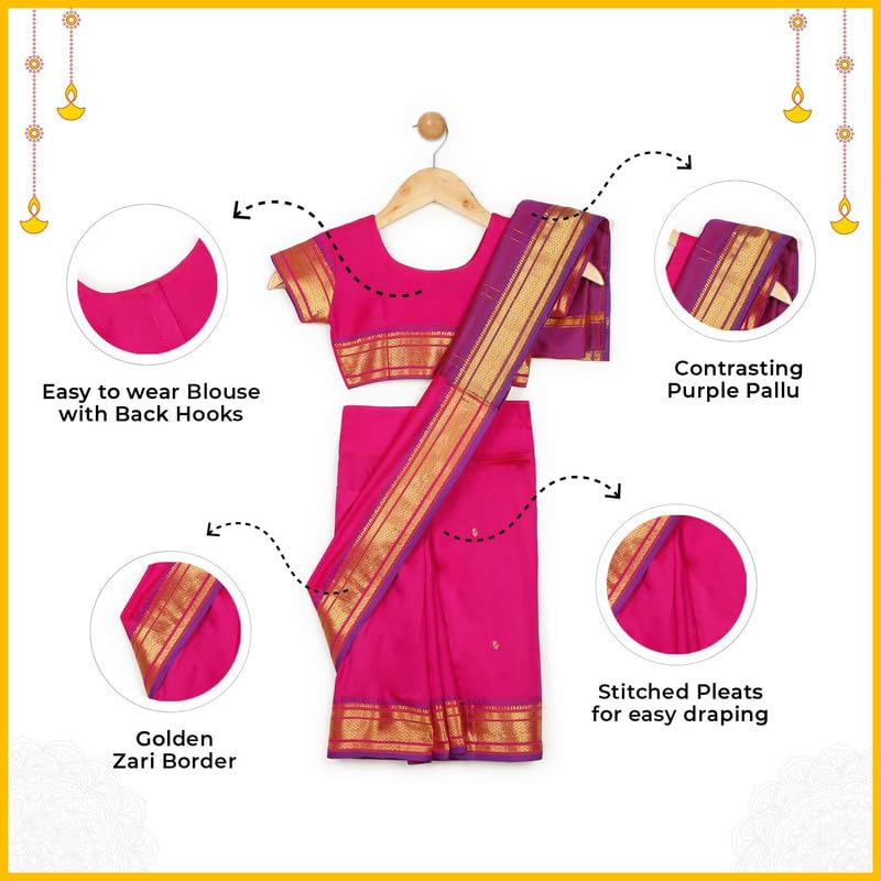 Image of LITTLE GINNIE Ready To Wear Ethnic Saree for Girls - Multicolor Ages 2-8 Years