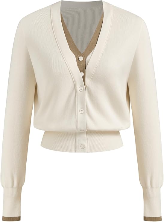 CIDER Wool-Blend Knit V-Neck Two Tone Solid Button Oversized Cardigan fashion product photo