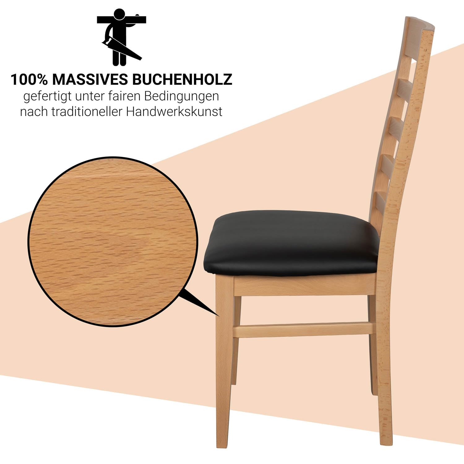 Staboos Esszimmerstühle 2er Set Massivholz Buche, Natur/Schwarz CH62