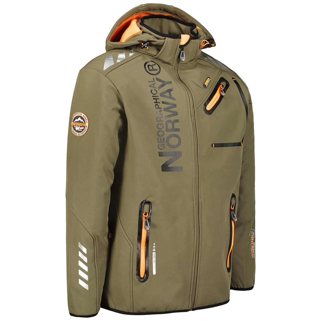 Geographical Norway Royaute Men - Giacca Cappuccio Softshell Impermeabile Uomo - Giacca Vento Tattica Da Esterno - Escursionismo Sci Autunno Inverno Primavera (Chaqui arancione XL)