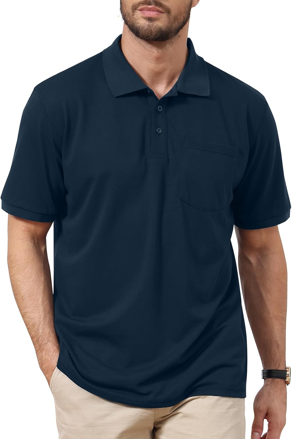 Corna Cotton Blend Men's Polo Shirts Short Sleeve Casual Stylish Solid Performance Dry Fit Golf Shirts for Men