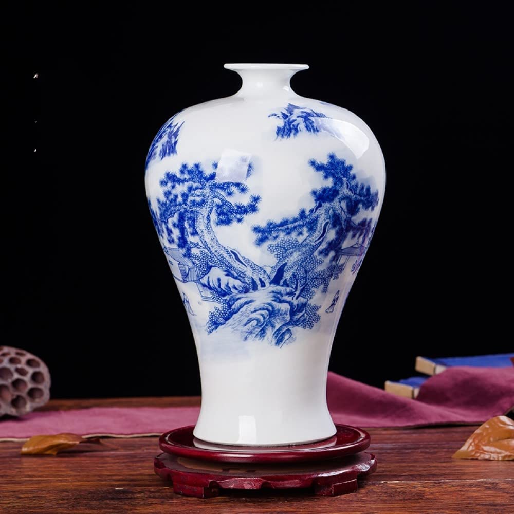 Vase paysages de montagne bleu et blanc, cadeau déco prestigieux