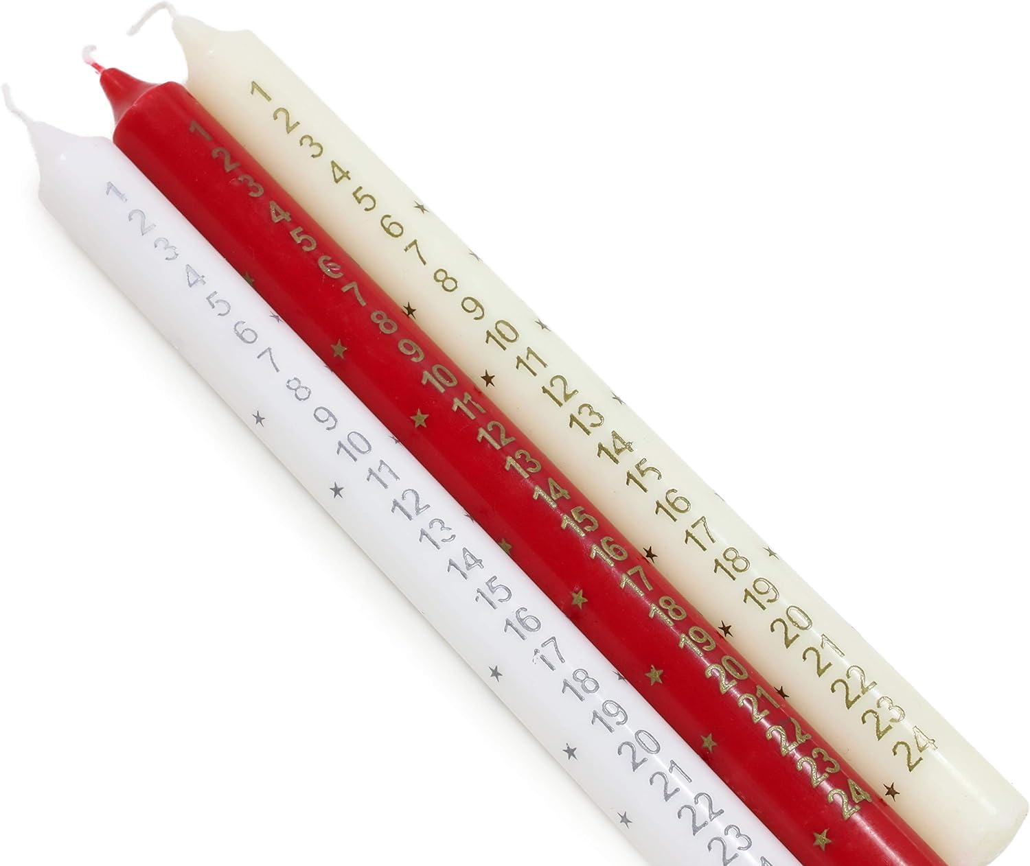 SKYTE® Pack of 3 Traditional Christmas Advent Candle - Countdown to Christmas - Red, White & Ivory