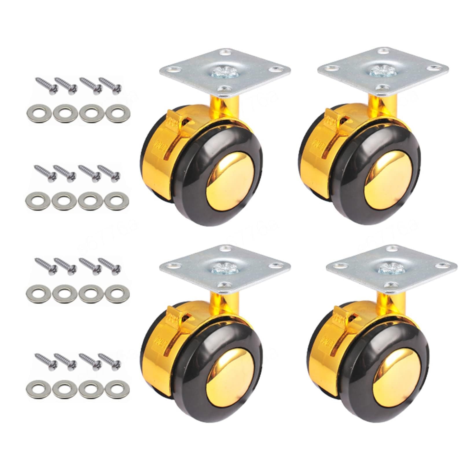ZGUOUZANTYE Trolley Swivel Caster 360 Degree Rotate Nylon Castors Top Plate Mounting Mute Wear 4 Pieces With Brake(Gold,2IN)