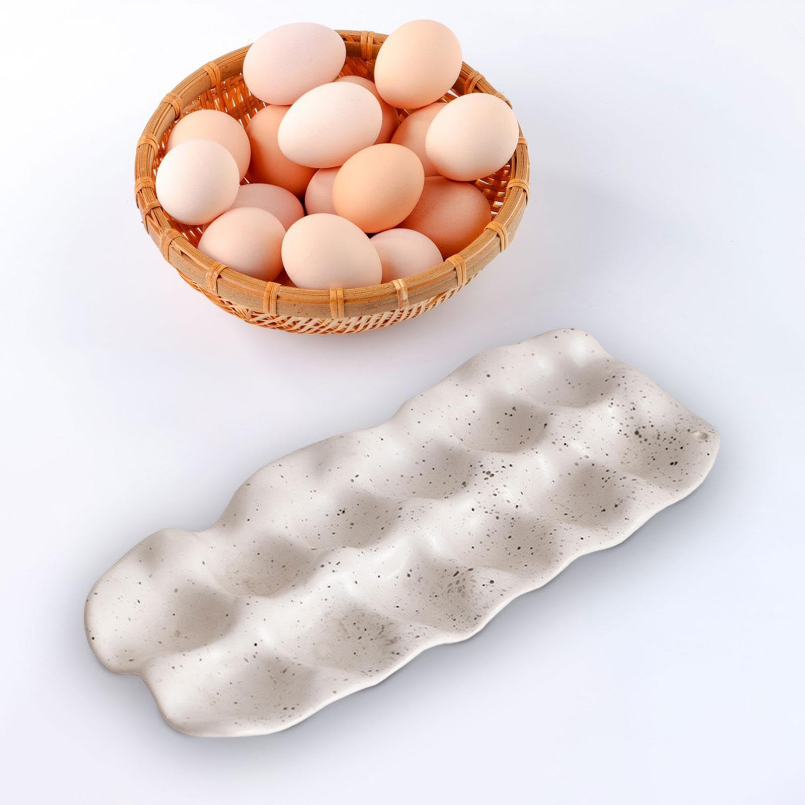 Soporte para Huevos, Dispensador de Huevos Portátil, Recipiente Moderno para Huevos Esmaltado, Bandeja para Huevos para Armario, Nevera, Refrigerador, 12 cuadrícula, Individual